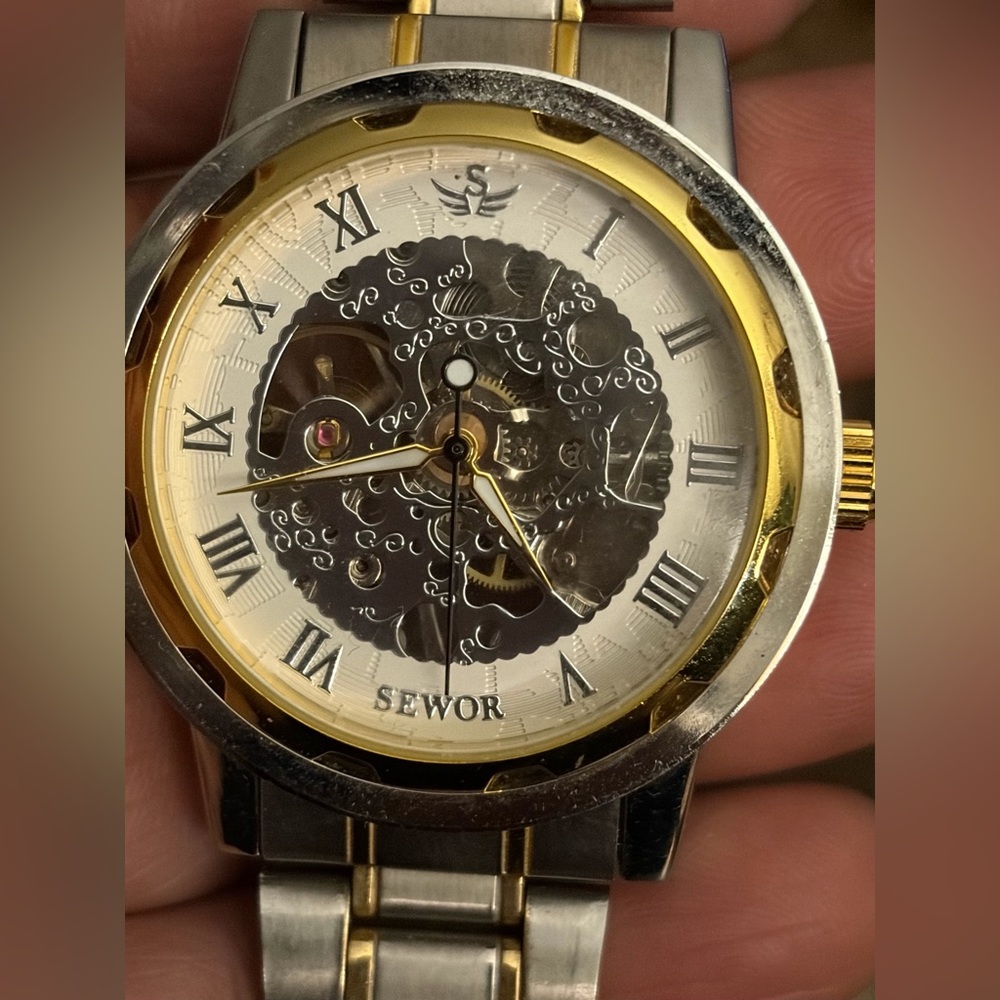 Sewor Skeleton Mechanical Watch Gold/Silver Two-Tone | Roman Numerals